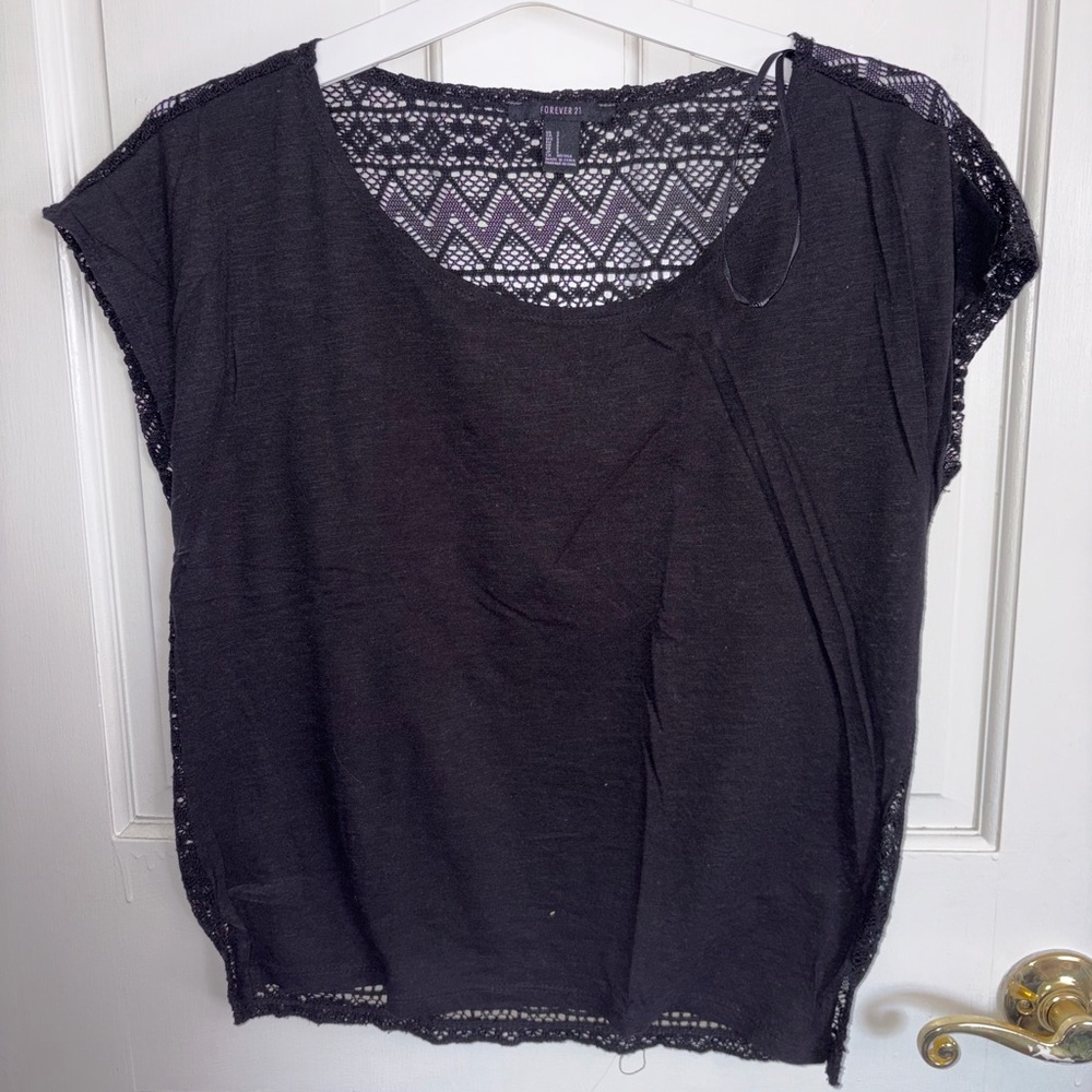 Forever 21 Black Lace-Back Cap Sleeve Tee